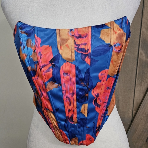 FASHION NOVA Satin Callin' For You Floral Corset Top - Blue/combo. S NWT - Picture 11 of 13